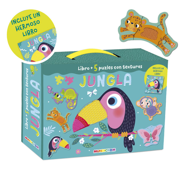 LIBRO + 5 PUZLES CON TEXTURA JUNGLA